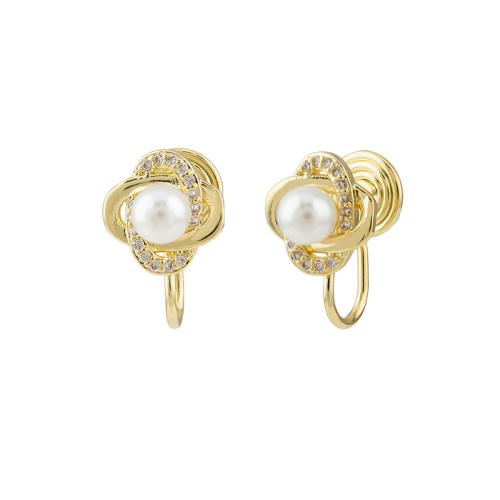 Pendiente de aleación de cinc con perlas plásticas, aleación de zinc, con Perlas plásticas, chapado, diferentes estilos para la opción & micro arcilla de zirconia cúbica & para mujer, dorado, 10mm, Vendido por Par[