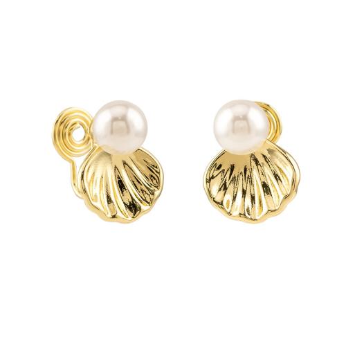 Boucle d'oreille en alliage de zinc en plastique perle, avec perle de plastique, Placage, styles différents pour le choix & pour femme, doré Vendu par paire