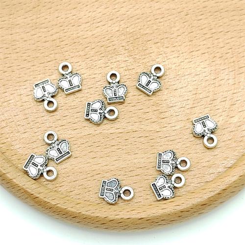 Colgantes de corona de aleación de cinc, aleación de zinc, chapado en color de plata antigua, Bricolaje, 7x9mm, 100PCs/Bolsa, Vendido por Bolsa[