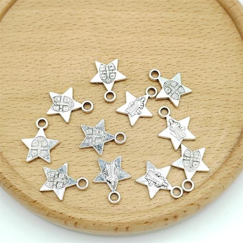 Colgantes de estrella de aleación de cinc, aleación de zinc, chapado en color de plata antigua, Bricolaje, 12x15mm, 100PCs/Bolsa, Vendido por Bolsa[