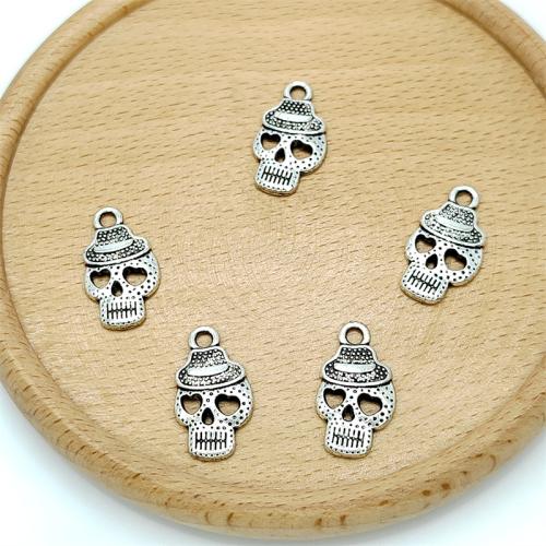 Colgantes de Aleación de Zinc en Forma Calavera, chapado en color de plata antigua, Bricolaje, 12x21mm, 100PCs/Bolsa, Vendido por Bolsa[