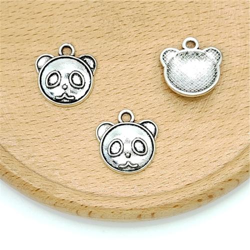 Colgantes Animales de Aleación de Zinc, Oso Panda, chapado en color de plata antigua, Bricolaje, 16x16mm, 100PCs/Bolsa, Vendido por Bolsa[