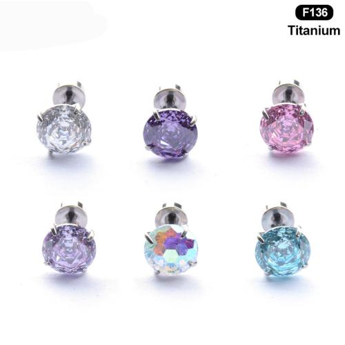 Titanium Alloy Piercing Earring, Unisex & with cubic zirconia 