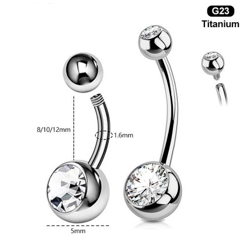 Titanium Alloy Belly Ring, Round, polished, Unisex  & micro pave cubic zirconia, original color 