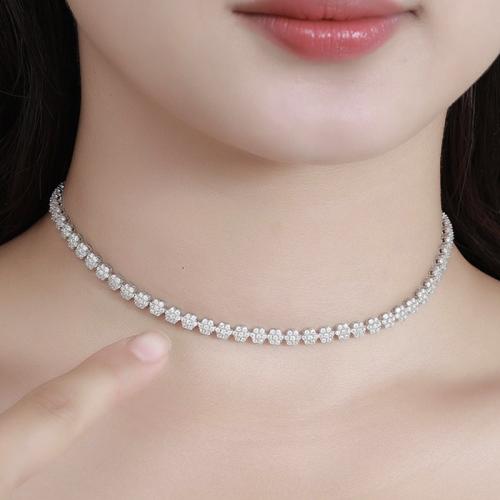 Argent sterling 925 collier, avec Moissanite, Fleur de prunier, bijoux de mode & pour femme Environ 16.5 pouce, Vendu par PC