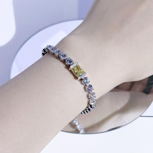 925 Sterling Silver Bracelet, Geometrical Pattern, Unisex & with rhinestone 