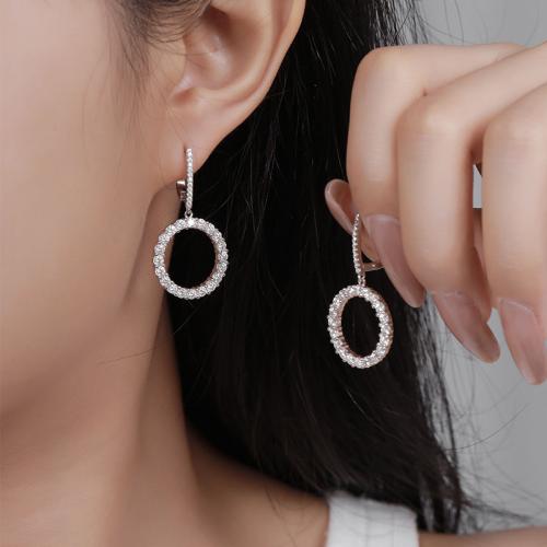 Argent sterling 925 Boucle d'oreille goutte, beignet, pour femme & avec strass Vendu par paire[