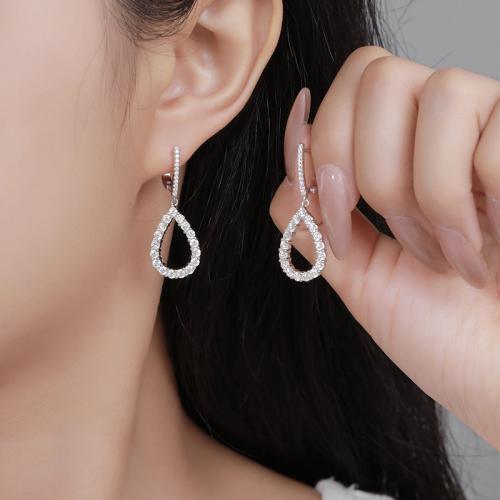 Argent sterling 925 Boucle d'oreille goutte, larme, pour femme & avec strass & creux Vendu par paire[