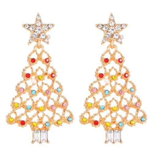 Pendientes de Navidad, aleación de zinc, con Perlas plásticas, Árbol de Navidad, Diseño de Navidad & Joyería & para mujer & con diamantes de imitación, más colores para la opción, 52x28mm, Vendido por Par