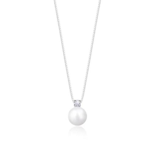 Cubic Zirconia Micro Pave Sterling Silver Necklace, 925 Sterling Silver, with Plastic Pearl, with 5cm extender chain, fashion jewelry & micro pave cubic zirconia & for woman Approx 40 cm 