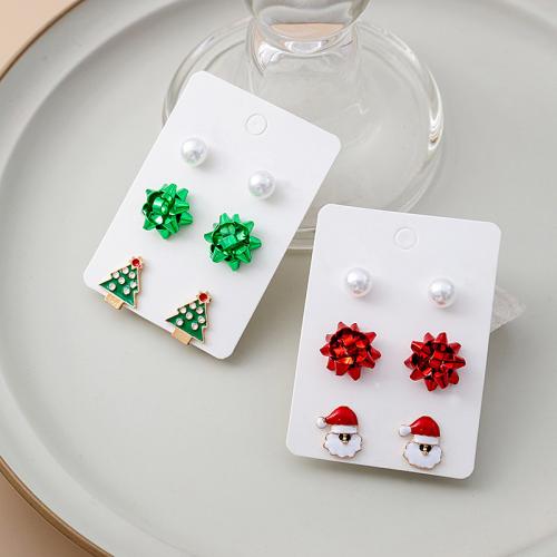 Pendientes de Navidad, aleación de zinc, con Perlas plásticas, Diseño de Navidad & tres piezas & para mujer & esmalte, más colores para la opción, Vendido por Set