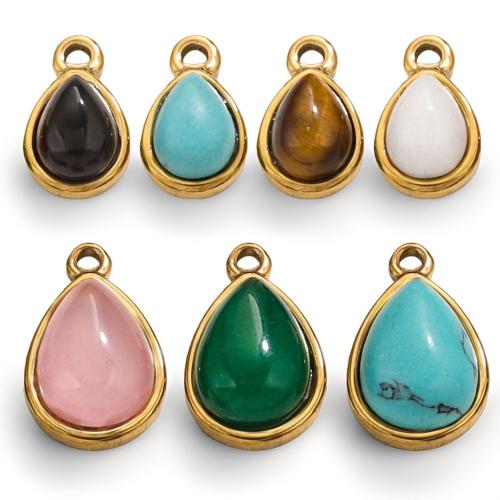 Gemstone Jewelry Pendant, 304 Stainless Steel, with Natural Stone, Teardrop, DIY  golden 