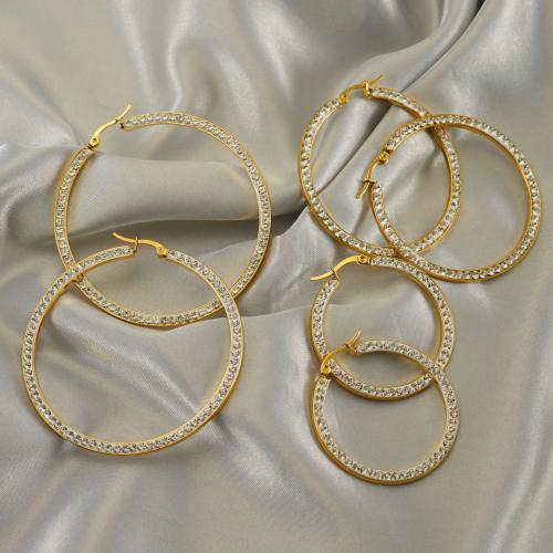 Stainless Steel Leverback Earring, 304 Stainless Steel, 18K gold plated & for woman & with rhinestone, golden 