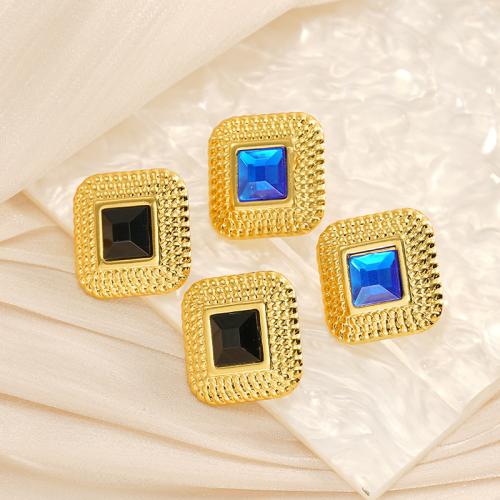 Stainless Steel Rhinestone Stud Earring, 304 Stainless Steel, 18K gold plated, fashion jewelry & for woman & with rhinestone 