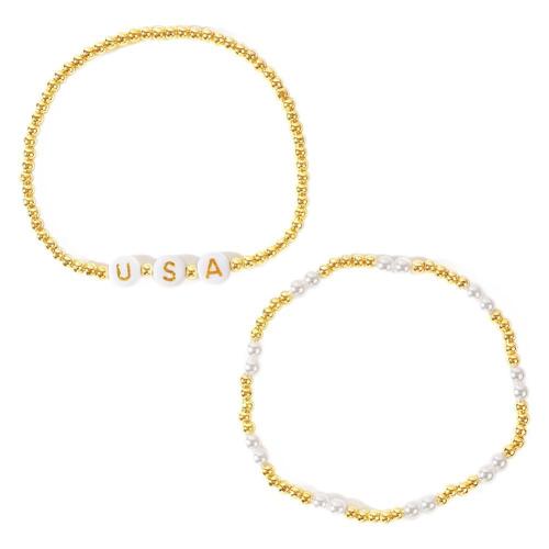 Pulseras de latón, metal, con Perlas plásticas, chapado en color dorado, Joyería & para mujer, más colores para la opción, longitud:aproximado 17.5 cm, Vendido por UD[