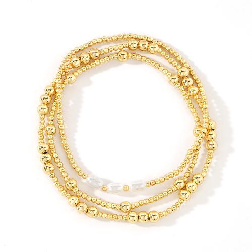 Brass Bracelets, with Plastic Pearl, gold color plated, three pieces & fashion jewelry & for woman Approx 17.5 cm 