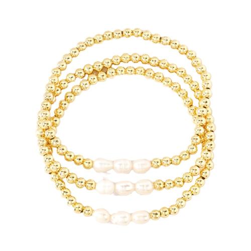 Brass Bracelets, with Plastic Pearl, gold color plated, three pieces & fashion jewelry & for woman Approx 16.5 cm [