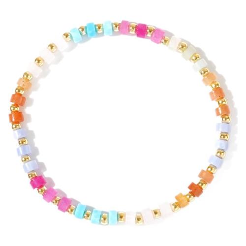 Bracelets en pierres précieuses, pierre gemme, avec laiton, Placage de couleur d'or, bijoux de mode & pour femme, multicolore Environ 17.5 cm, Vendu par PC