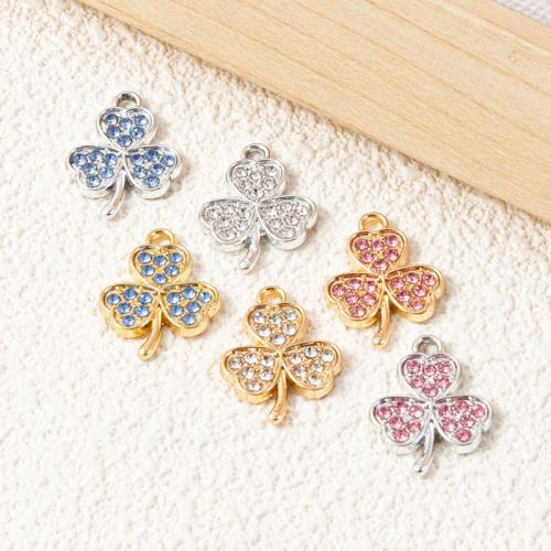 Zinc Alloy Rhinestone Pendants, Three Leaf Clover, plated, DIY & with rhinestone 