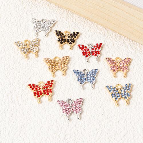 Zinc Alloy Rhinestone Pendants, Butterfly, plated, DIY & with rhinestone 