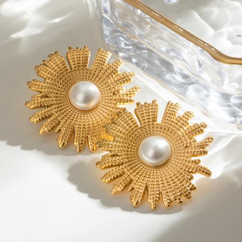 Stainless Steel Stud Earring, 304 Stainless Steel, with Plastic Pearl, gold color plated, fashion jewelry, golden 