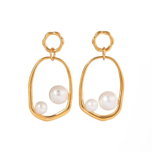 Stainless Steel Drop Earring, 304 Stainless Steel, with ABS Plastic Pearl, gold color plated, fashion jewelry, golden 