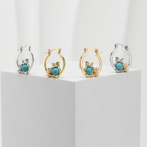 Turquoise Zinc Alloy Earring, with turquoise, plated, fashion jewelry & with rhinestone 