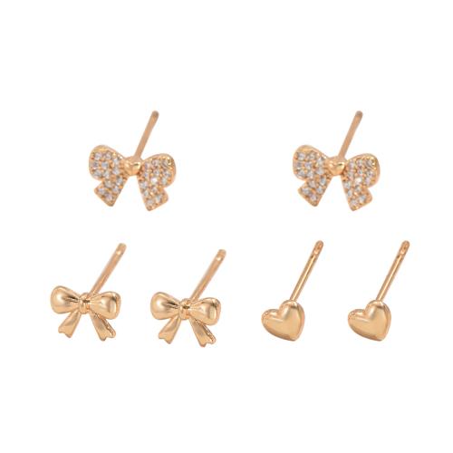 Cubic Zirconia Micro Pave Brass Earring, three pieces & micro pave cubic zirconia & for woman, gold 