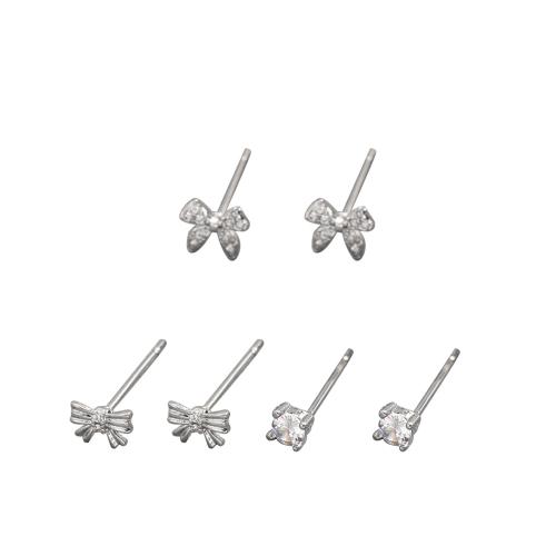 Cubic Zirconia Micro Pave Brass Earring, three pieces & micro pave cubic zirconia & for woman, original color 