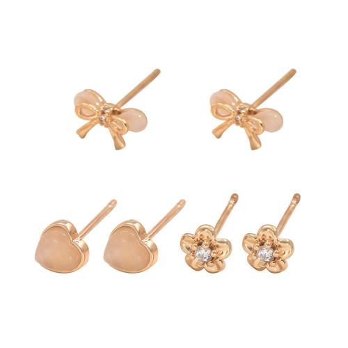 Rhinestone Brass Stud Earring, plated, three pieces & for woman & with rhinestone [