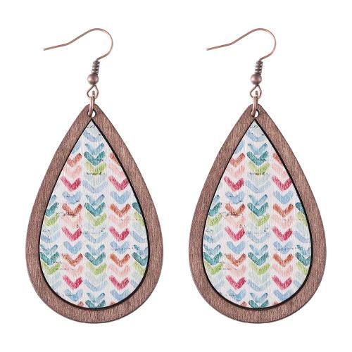 Wood Earring, with Zinc Alloy, Teardrop, printing & for woman & double-sided 