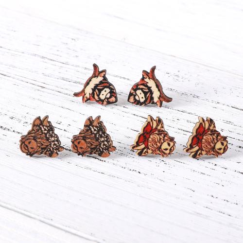 Wood Earring, with 304 Stainless Steel, printing, fashion jewelry & for woman 