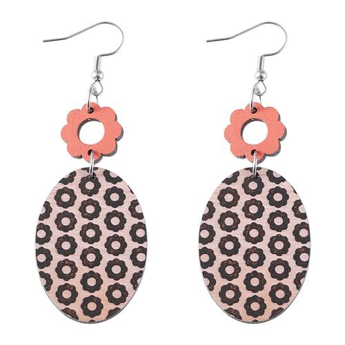 Wood Earring, with Zinc Alloy, printing, for woman & double-sided & hollow 