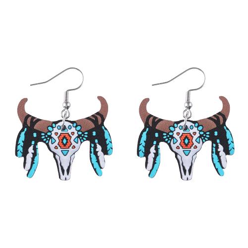 Wood Earring, with Zinc Alloy, printing, fashion jewelry & for woman & double-sided 