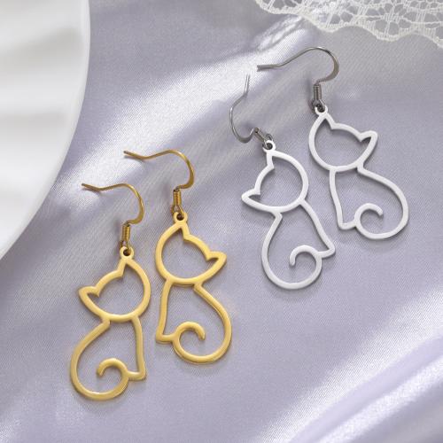 Stainless Steel Drop Earring, 304 Stainless Steel, Cat, plated, fashion jewelry & for woman & hollow 