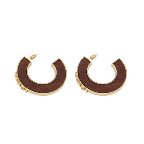 Wood Earring, Zinc Alloy, with Wood, plated, fashion jewelry & for woman, The diameter of the earrings is about 4.9cm 