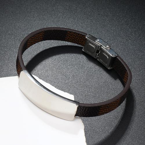 PU Leather Cord Bracelets, with 304 Stainless Steel, polished, fashion jewelry & for man [