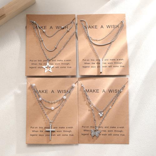 Rhinestone Zinc Alloy Necklace, plated, 4 pieces & fashion jewelry & for woman & with rhinestone, original color [