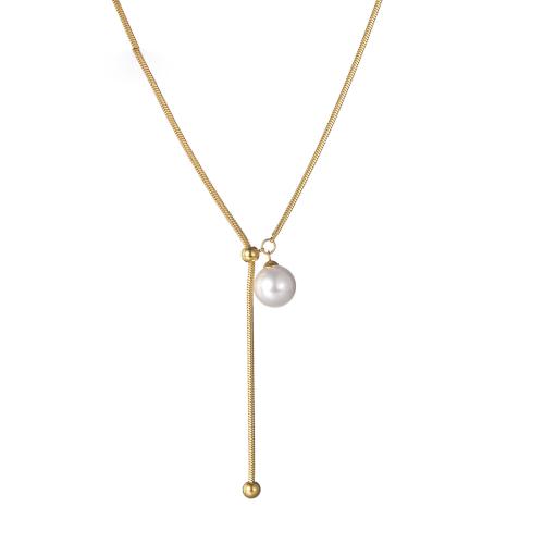 Stainless Steel Jewelry Necklace, 304 Stainless Steel, with Plastic Pearl, plated, for woman, gold [