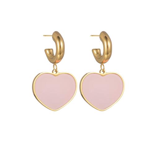 Stainless Steel Stud Earring, 304 Stainless Steel, Heart, plated, for woman & enamel 