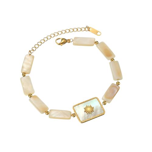 Acero inoxidable Pulsera con dijes, acero inoxidable 304, con Nácar, chapado, para mujer, dorado, Vendido por UD[