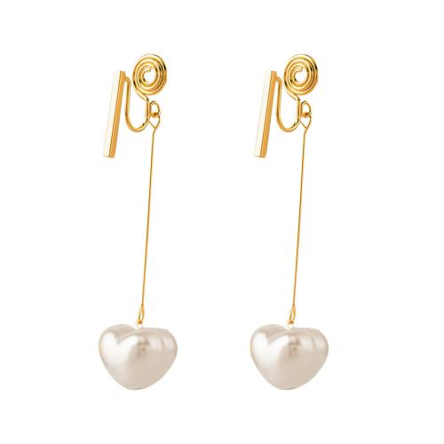 Brass Stud Earring, with Plastic Pearl, plated & for woman, golden 