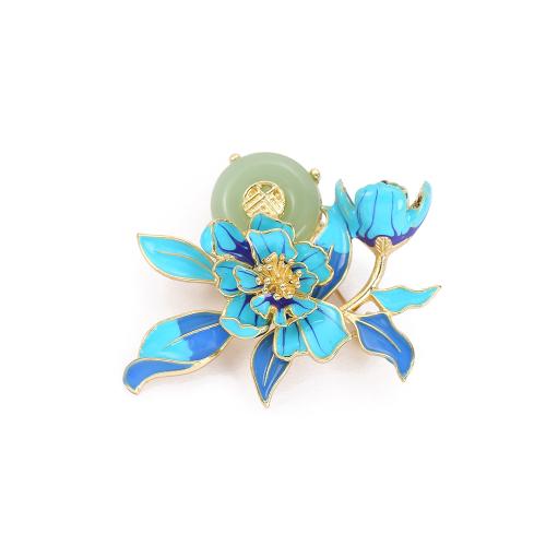 Zinc Alloy Jewelry Brooch, with Jade, for woman & enamel 