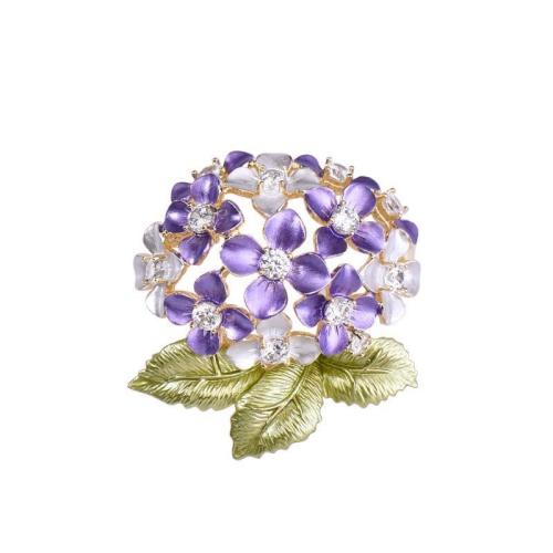 Zinc Alloy Jewelry Brooch, for woman & enamel & with rhinestone, purple 