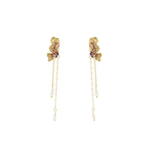 Plastic Pearl Zinc Alloy Earring, with Plastic Pearl, plated & for woman & enamel, golden [