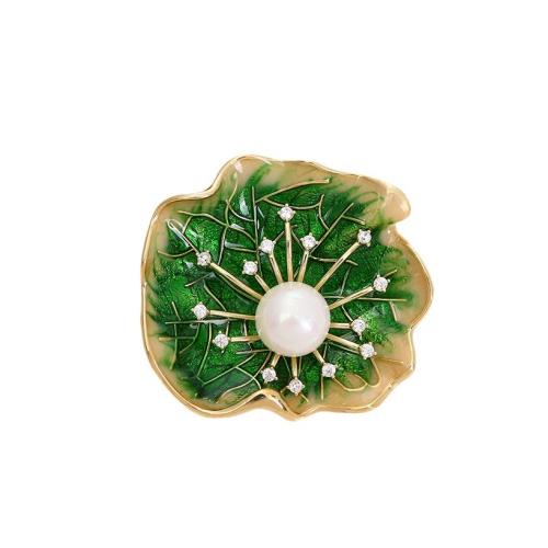 Zinc Alloy Jewelry Brooch, with Plastic Pearl & for woman & enamel & with rhinestone [