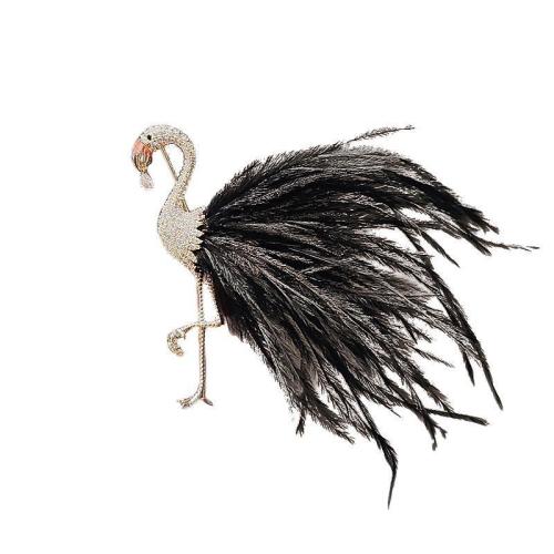 Zinc Alloy Jewelry Brooch, with Feather, for woman & with rhinestone 