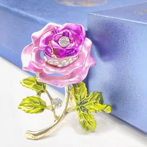 Zinc Alloy Jewelry Brooch, for woman & enamel & with rhinestone [