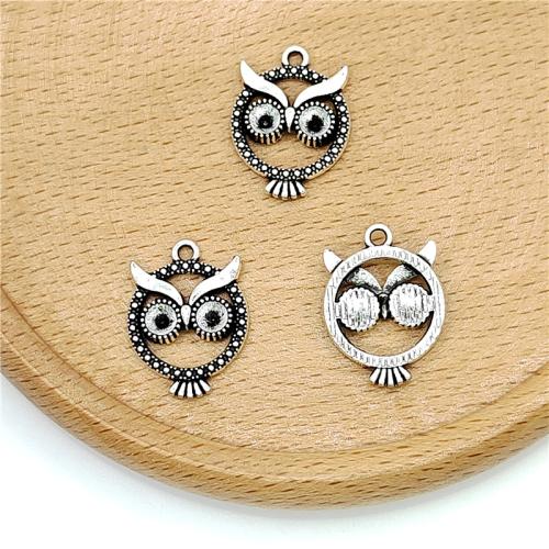 Pendentifs animaux en alliage de zinc, hibou, Plaqué de couleur d'argent, DIY Vendu par sac[