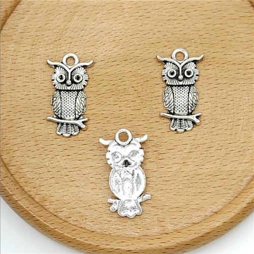 Pendentifs animaux en alliage de zinc, hibou, Plaqué de couleur d'argent, DIY Vendu par sac[